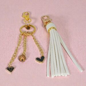 Bag Charm Purse Accessory Gold Black White Tassel Glam Luxe Bling Ice It Girl